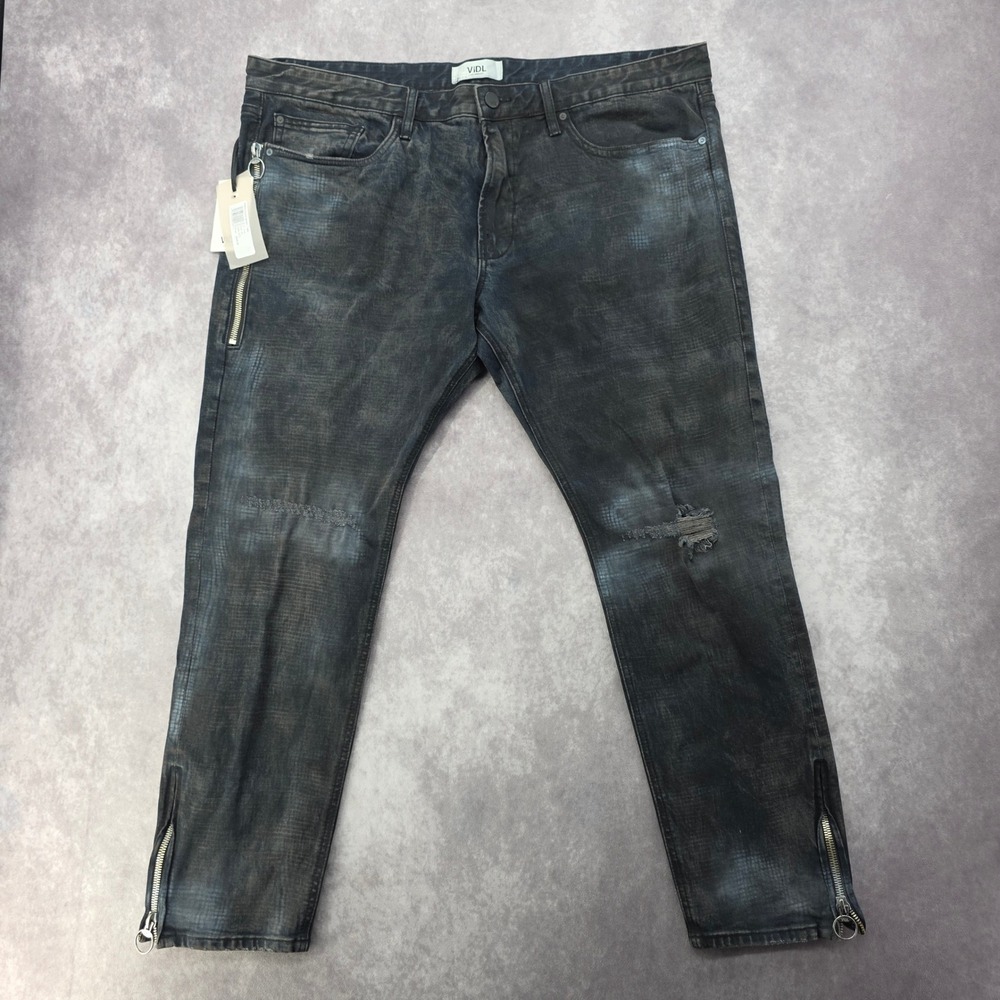 ViDL Los Angeles Twiggy Skinny Jeans Powder Black Distressed Ankle Zip Mens 42